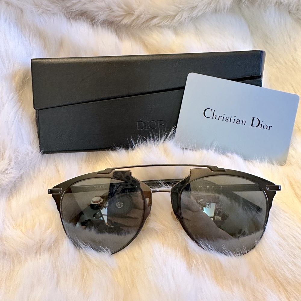 Dior pallidium silver graphite grey Reflected Aviator Sunglasses w/ case